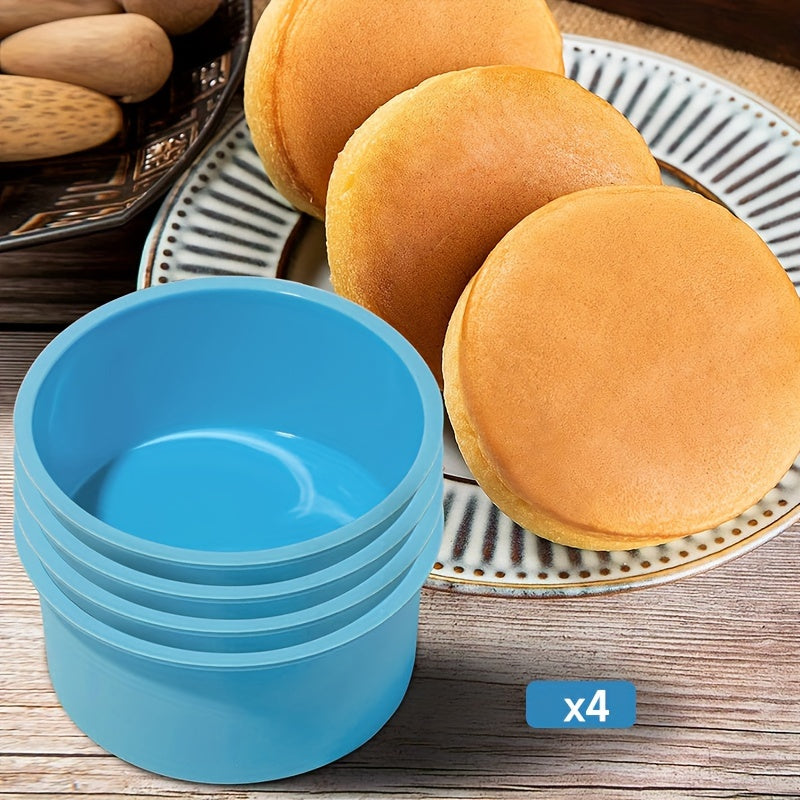1/4 Set 10.16 cm Moldes de pastelería, Mini sin pegamento de silicona, para hornear, freidora de aire, con pastel, crepe y tarta de huevo