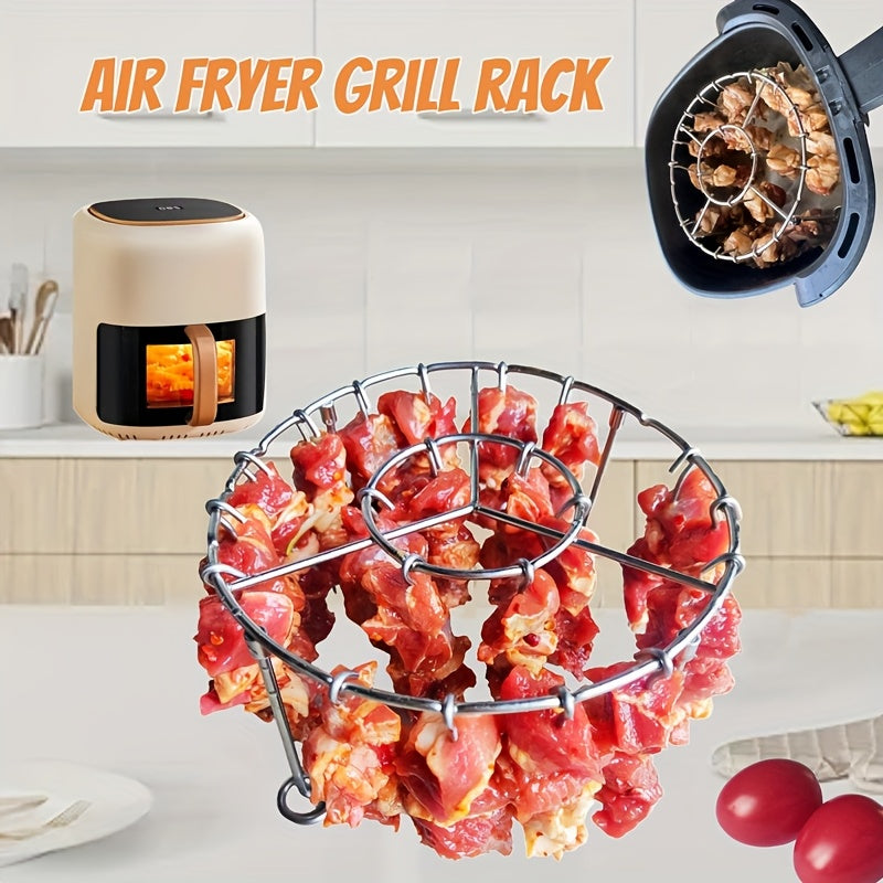 1pc Acero Inoxidable Parrilla Vertical, Soporte de Pinchos, Accesorios para Freidora de Aire con 23 Pinchos para Hacer Pinchos de Carne, Alitas de Pollo, Verduras, etc., Adecuado para Freidoras de Aire de 3.2QT-5.5QT, Utensilios de Cocina, Fácil de Limpi