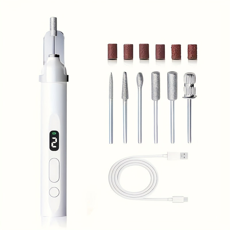 Lima de uñas portátil, recargable por USB - Taladro de uñas eléctrico multifuncional, equipado con una lámpara de uñas de alta potencia y luz auxiliar LED, adecuado para hornear uñas de gel DIY en casa, pulido de belleza de uñas profesional y kit de herr