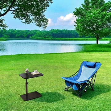 Mesa pequeña giratoria de 360°, Mesa multifuncional para aperitivos, Mesa auxiliar para sofá con altura ajustable, Mesa de café de oficina portátil, Panel de madera con estructura de hierro, Adecuada para ocio al aire libre