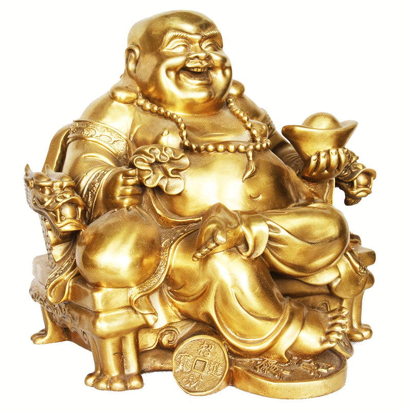 1 pza., Estatua de resina para la suerte y la felicidad, riendo en la silla del dragón del emperador, estatuas y esculturas de latón decoración del hogar, regalos para el año nuevo chino/día de San Valentín/día de la madre/día del padre/cumpleaños