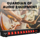 DEPUSHENG 10 enchufes de secuencia de energía y protección contra sobretensiones con pantalla LCD - 220V AC 60Hz, interruptores independientes, protección contra sobrecarga para escenario, estudio, cine en casa, protección de equipo de escenario, acabado