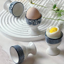 1 Juego/2 Piezas, Taza Para Huevos, Bandeja Para Huevos, Estilo Azul Y Blanco, Color Subrayado, Taza Para Huevos Con Imagen, Para Dieta Diaria, Para Contener Huevos Comestibles, Ideal Para Desayuno, Cena, Etc., Se Puede Usar Para Comidas Familiares, Rega