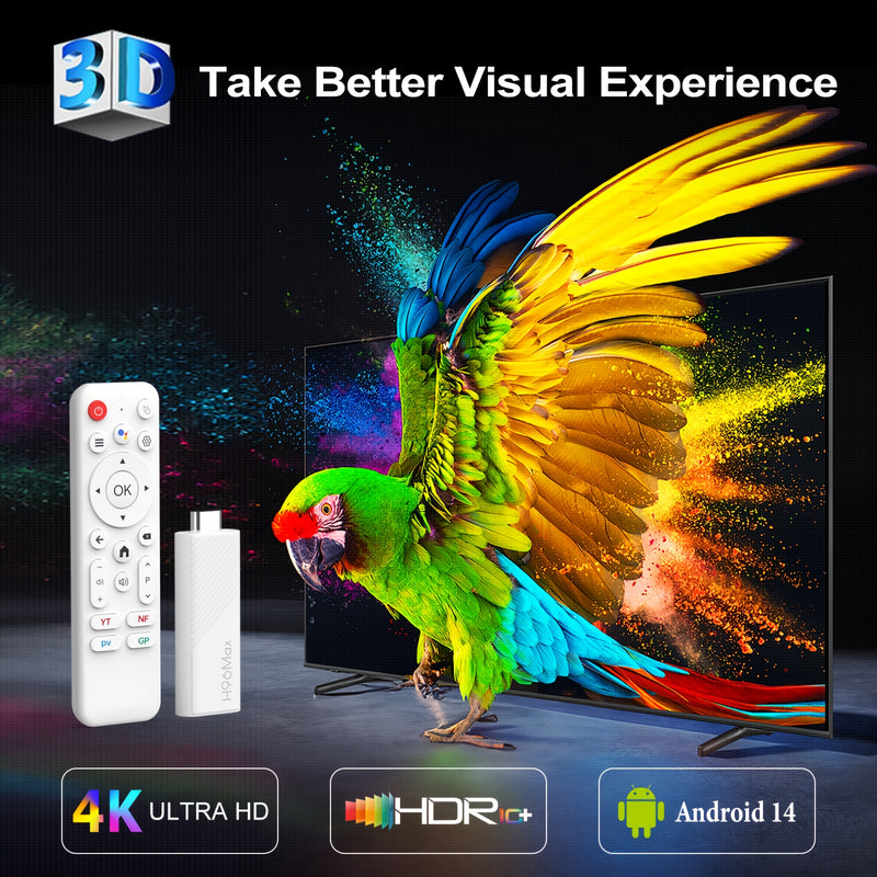 H96Max H313 TV Stick Android 4K - Wi-Fi 6, 2.4G y 5G, USB 2.0, sin batería, control remoto, resolución 4K, Android 14, sistema de entretenimiento, alimentación por USB