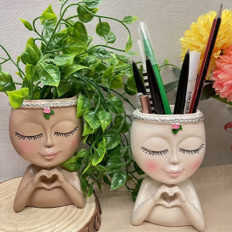 Macetero y Porta Bolígrafos de Resina Versátil - Estatua Artística de Medio Cuerpo para Decoración de Hogar, Oficina y Jardín