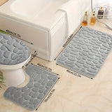 3 piezas Conjunto de alfombras de baño de coral de fleece suave - Antideslizante, absorbente y lavable en máquina, poliéster cómodo con fondo antideslizante, patrón geométrico, tela de 300gsm para ducha, bañera y dormitorio, alfombra de baño