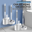 Juego de cepillo para inodoro 4-en-1 con soporte - Kit de limpieza de baño montado en la pared con mango largo extraíble que incluye cepillos para inodoros, baldosas, agentes de lechada y limpieza flexible, suministros de limpieza de baños