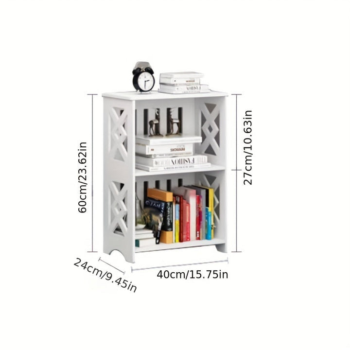 Estante de organizador de cama de plástico multifuncional con estantes múltiples, librero moderno blanco simple para sala de estar, almacenamiento de escritorio sin electricidad para libros y accesorios con funciones especiales