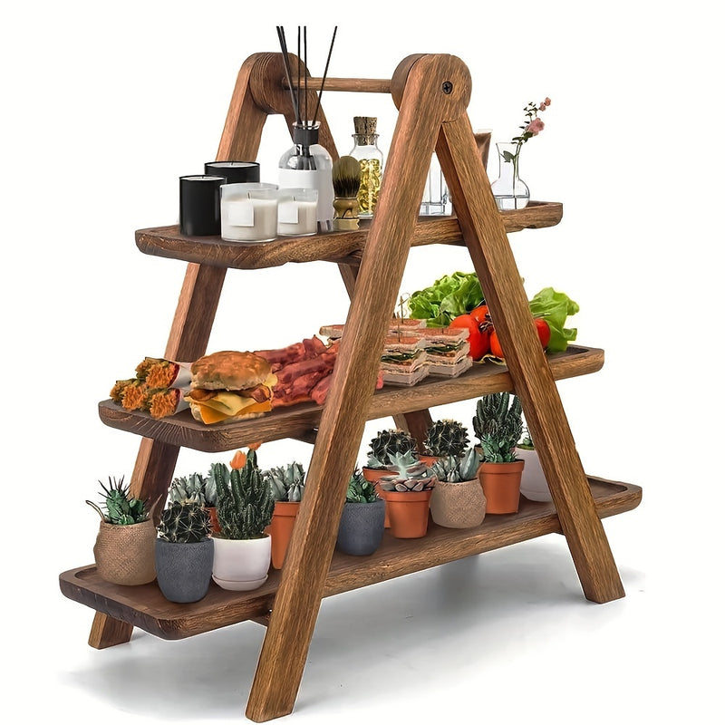 Bandejita De Madera De 3 Niveles Para Servir Desayunos, Soporte Rústico Para Pasteles Y Postres, Ideal Para Presentar Aperitivos, Té, Frutas, Pan, Comida, Decoración De Fiestas, Regalo De Vacaciones, Perfecto Para Navidad, Pascua, Acción De Gracias, Día