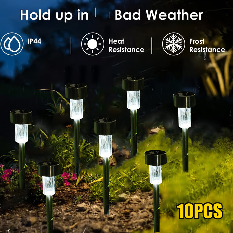 10 piezas de luces de jardín LED alimentadas por energía solar - Montaje semienterrado IP44, iluminación cálida para patios, césped y aceras - Iluminación de senderos duradera y eficiente en energía con hardware de instalación incluido, iluminación de ac