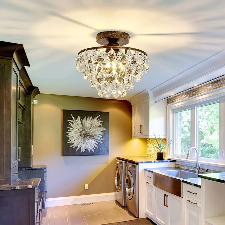 1 Lámpara de Techo Semi-Encajada Moderna con Colgante de Cristal E26 para Granja, Pasillo Dormitorio Baño Armario Entrada Dorado, , Plateado, Cepillado en Oro