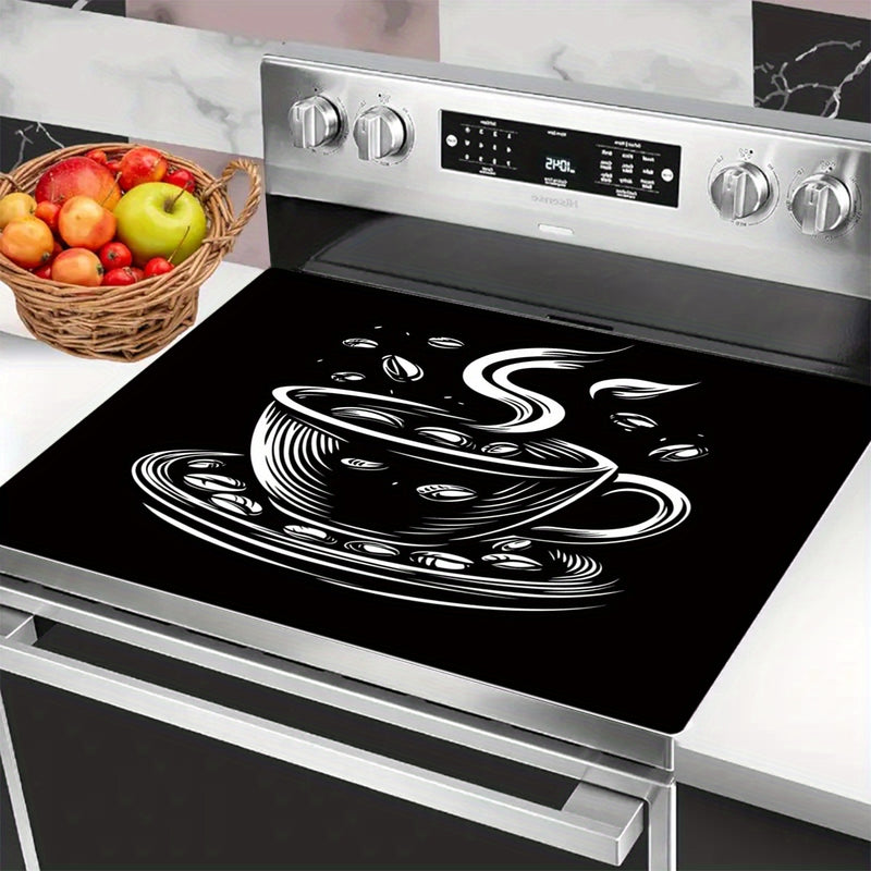 Tapete Protector para Estufa de 1 Pieza con Diseño de Taza de Café - Estilo Boceto en Blanco y , Resistente al Calor y Antirrayas, Superficie Fácil de Limpiar Duradera, Ajustable a Todas las Encimeras de Cocina, Decoración Elegante para la Cocina, Protec