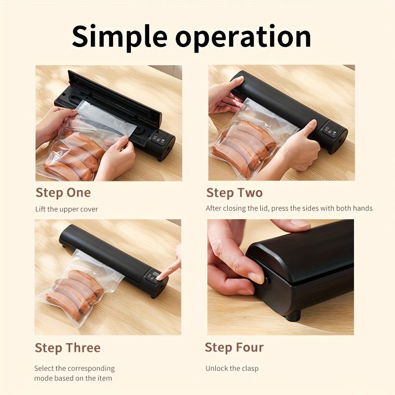 Máquina de sellado hermético portátil compacta - Recargable por USB, sellado inalámbrico para frescura, doble succión para alimentos inflables y húmedos/secos, fácil de usar para cocina y pícnic al aire libre, multi-función con gran capacidad, máquina de