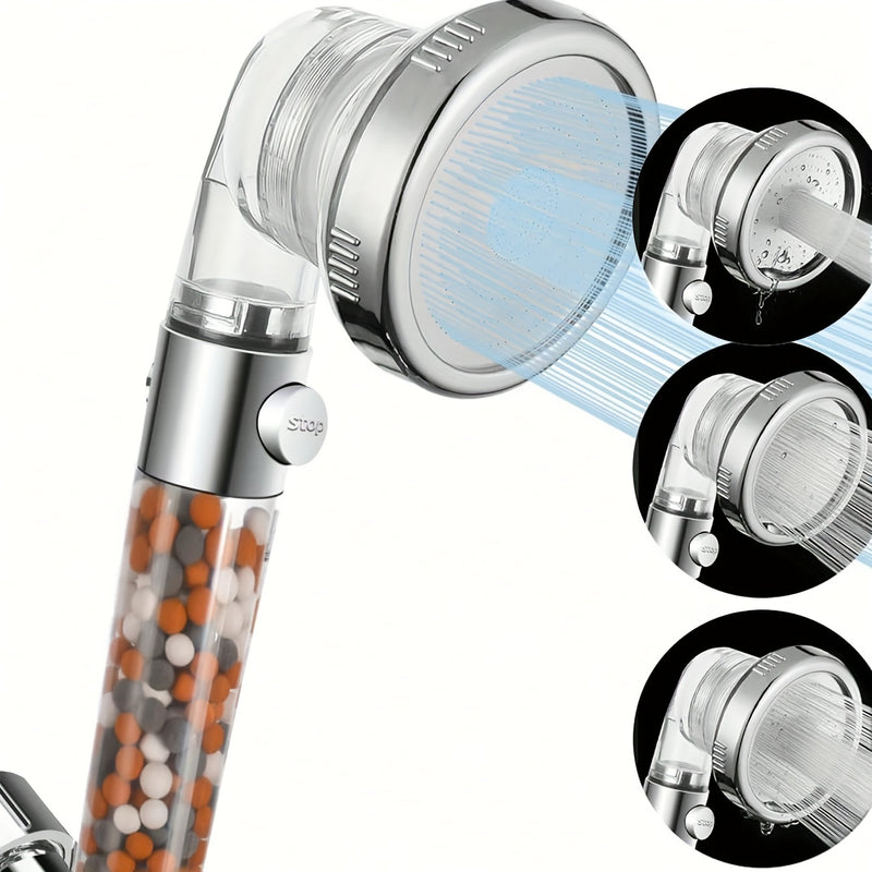 Cabezal de ducha de alta presión con 3 modos de funcionamiento, detención de agua con un solo clic - Espray de filtro de mano multifuncional con ajustes personalizables, ahorro de agua y fácil instalación, ajuste universal para duchas estándar, accesorio
