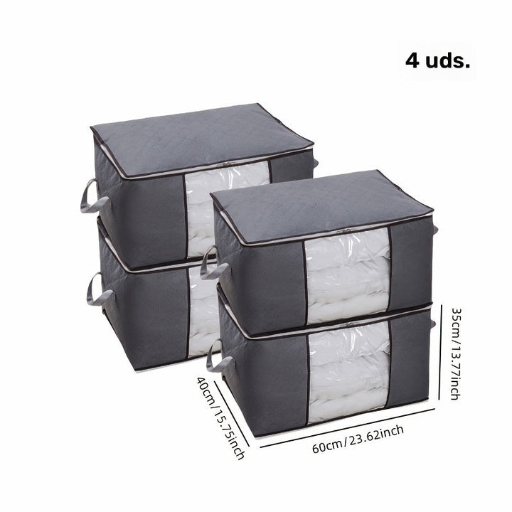 Juego de Organizador y Almacenamiento Grande, 4 Piezas con Manta Plegable, Asas Duraderas para Ropa, Dormitorio, Edredones, Armario, Respaldo - Gris, Almacenamiento Debajo de la Cama