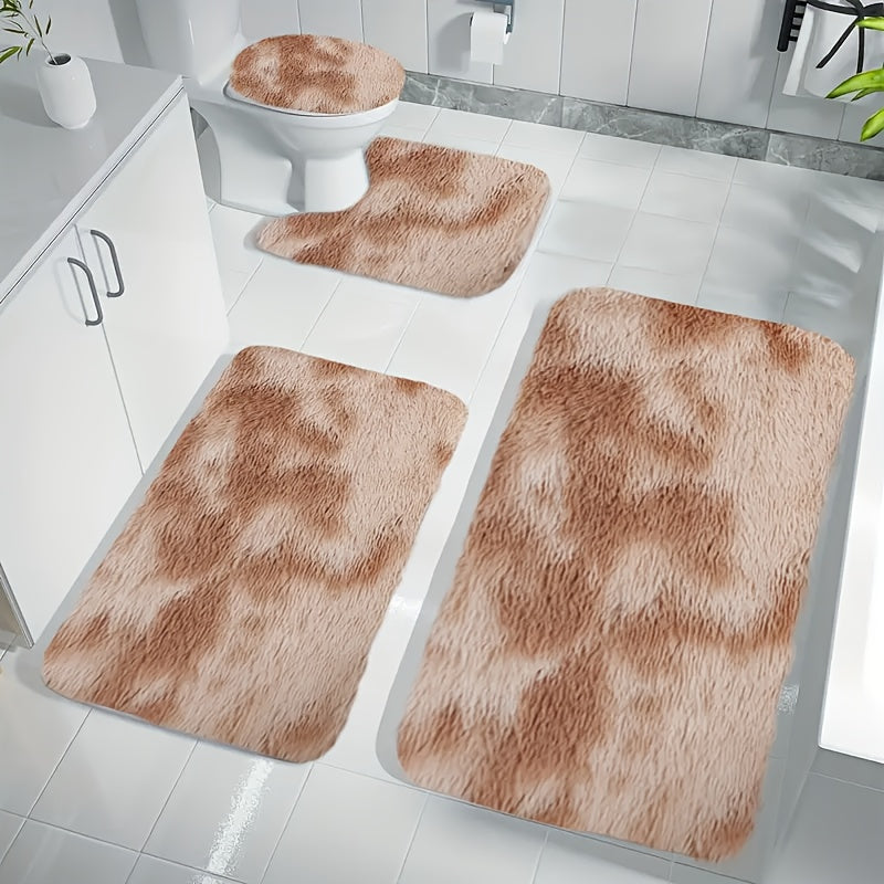 Juego de tapetes de baño suaves, absorbentes y antideslizantes, gruesos de poliéster, diseño geométrico, alfombras rectangulares lavables a máquina, 4 capas, para baño