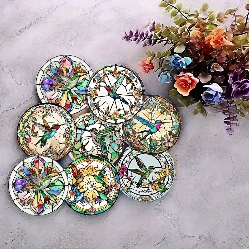 8 Piezas de Posavasos con Patrón de Vidrio Manchado de Colibrí, Antideslizantes y Resistentes al Calor para Protección de Mesas, Ideales para Tazas, Cafés, Oficinas, Cocinas, Restaurantes, Decoración o Coleccionismo Personal