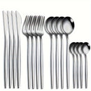 Juego de Vajilla Portuguesa Fina de Acero Inoxidable de 16 Piezas, Set de 4 Piezas: Cuchillo para Bistec, Tenedor, Cuchara, Cuchillo, Tenedor, Cuchara para Hotel y Restaurante
