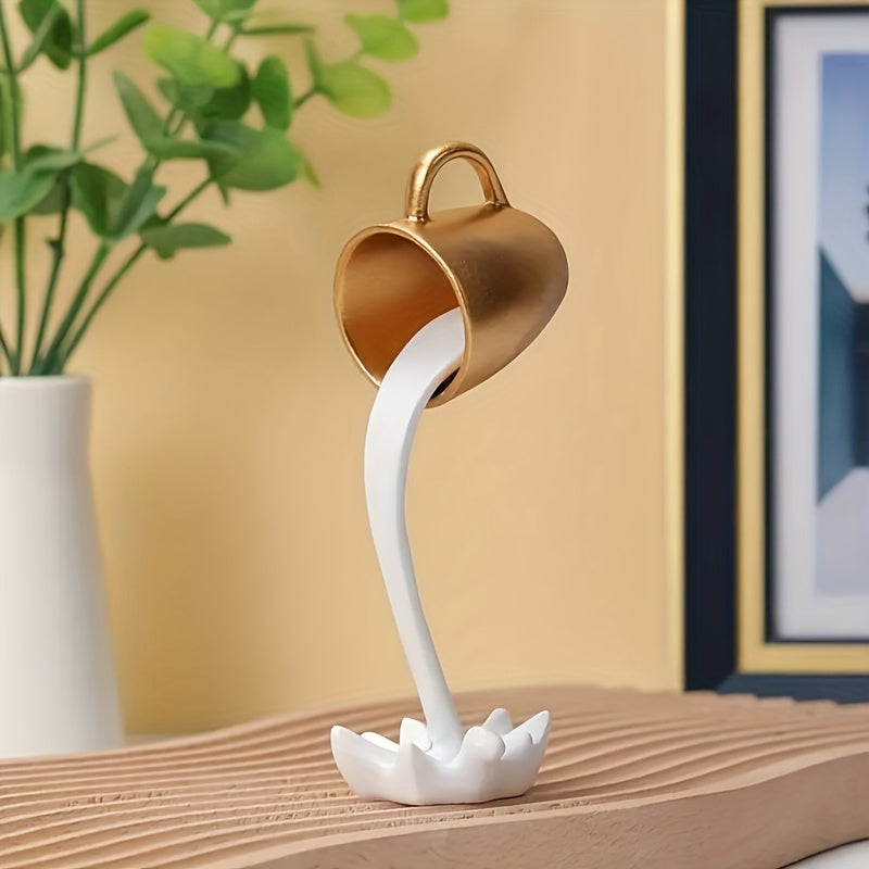 1pieza de escultura de taza de café 3D de resina, decoración de taza de café colgante colorida, diseño divertido de rebosamiento adecuado para decoración de cocina y sala de estar, adorno de arte de escritorio.