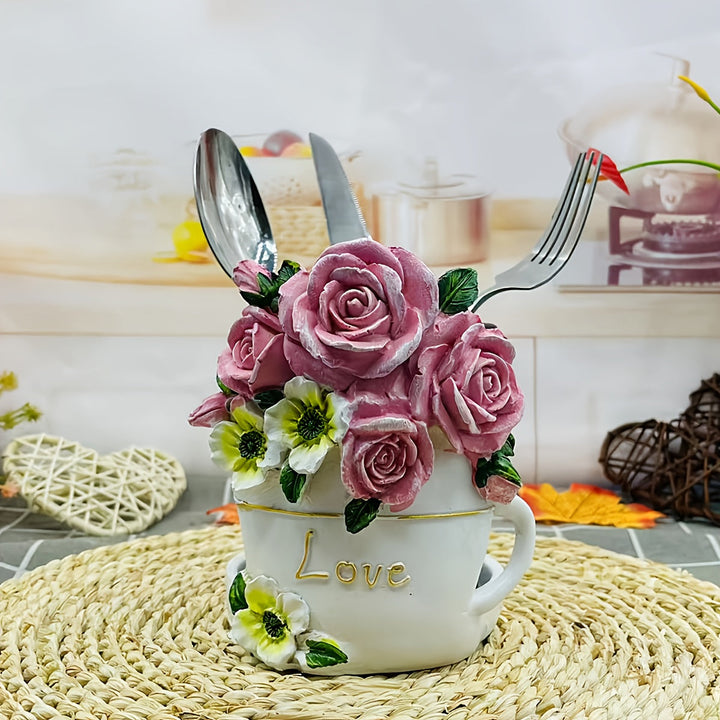 1pc Jarrón de rosas de acero inoxidable con diseño "Amor" - Elegante arreglos de rosas y margaritas, perfecto para sostener cubiertos y decorar tu hogar, decoración de cocina | Decoración romántica | Jarrón de acero inoxidable, decoración de flores