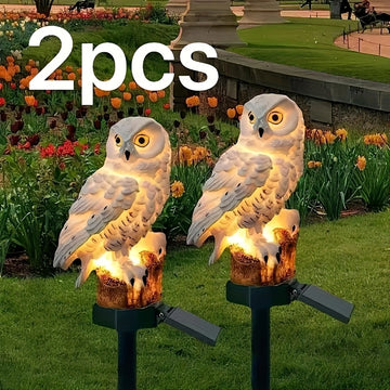 2 piezas, lámpara de resina solar con diseño de búho, loro y águila, luz decorativa divertida para jardín, ideal para jardines, macizos de flores, patios, césped y senderos