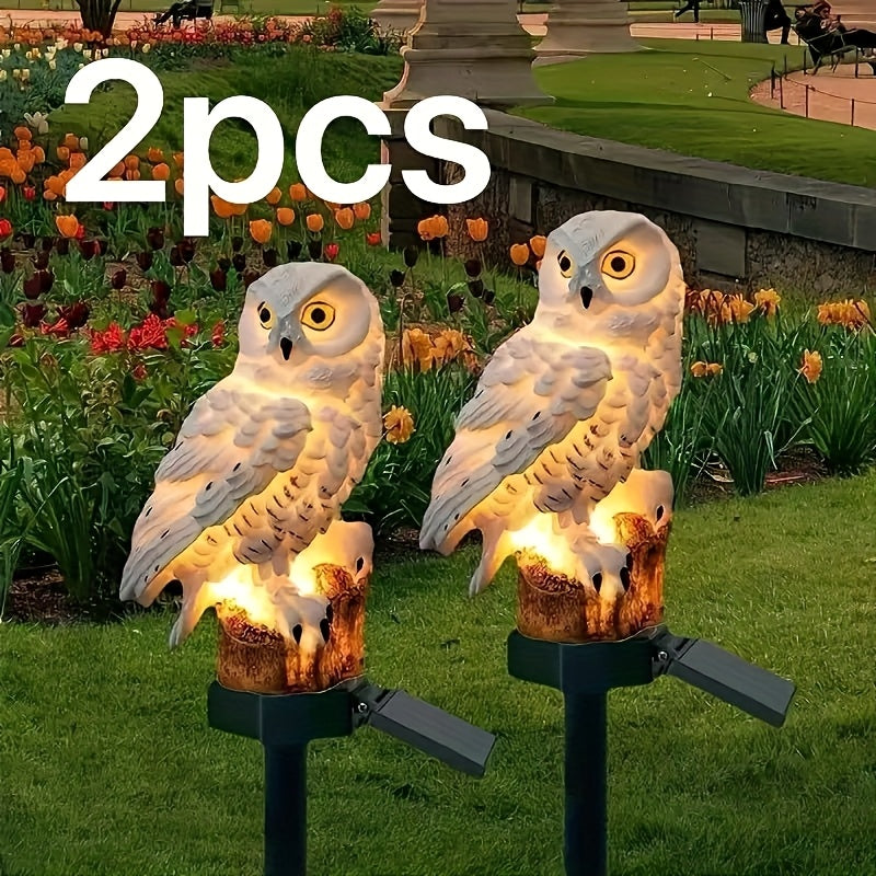 2 piezas, lámpara de resina solar con diseño de búho, loro y águila, luz decorativa divertida para jardín, ideal para jardines, macizos de flores, patios, césped y senderos