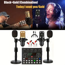 Equipo de podcast actualizado 2025 para dos, interfaz de audio V8 con tarjetas de sonido en vivo todo en uno y micrófono condensador BM800 negro/dorado, micrófono de podcast, adecuado para grabación y transmisión en vivo