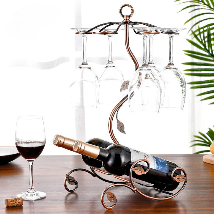 1pc Estante de Vino al Estilo Francés Vintage con Soporte para Copas - Elegante Exhibidor de Hierro para Encimera de Cocina y Comedor