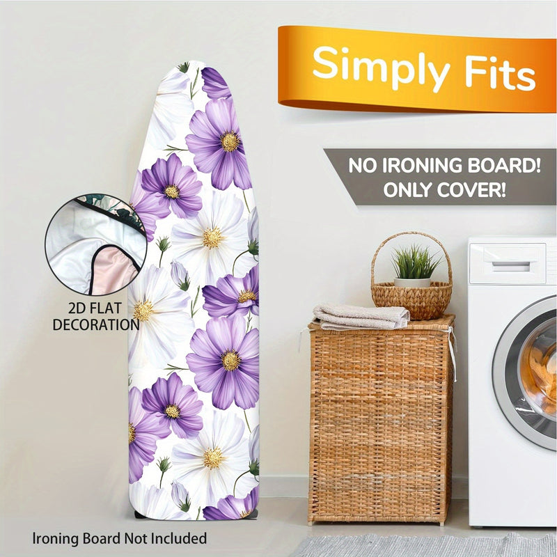 Funda de tabla plana de hierro de alta resistencia con diseño floral - Tamaño estándar, relleno completo, bordes elásticos, lavable en máquina, no incluye tabla plana, accesorio para habitación de lavado, decoración de habitación de lavado, 2D plana