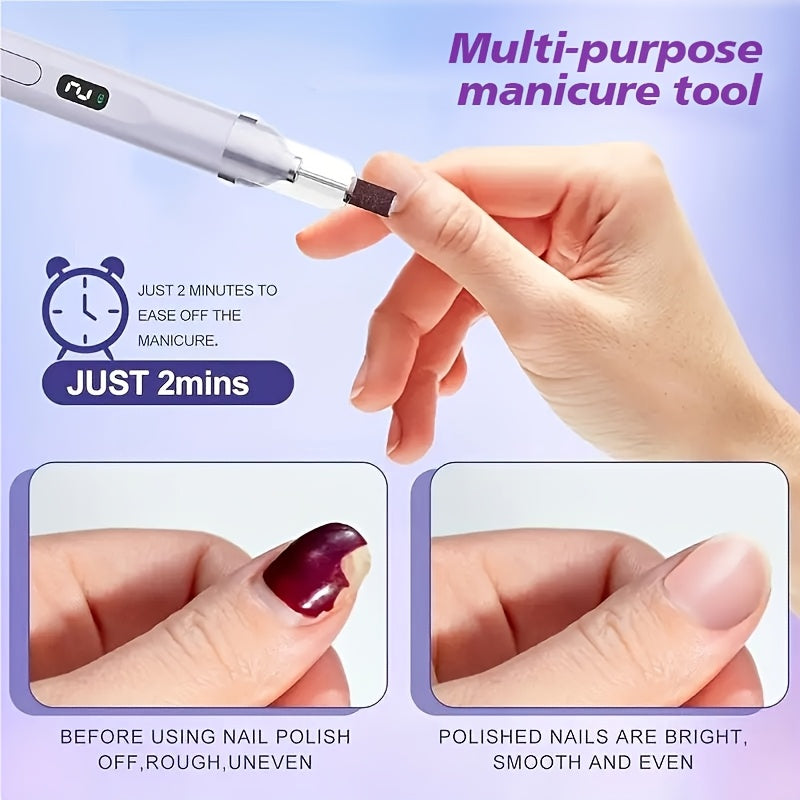 Juego de manicura eléctrica portátil con lámpara de uñas LED - Herramienta de manicura y eliminación de esmalte de uñas multiusos, incluye varios taladros y piezas de uñas, hipoalergénico, batería de litio recargable, ideal para el hogar, la oficina, los