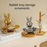 Bandeja de cerámica moderna con forma de conejo para almacenamiento - Soporte de madera, ideal como organizador de llaves y joyas, perfecto para decorar la entrada.
