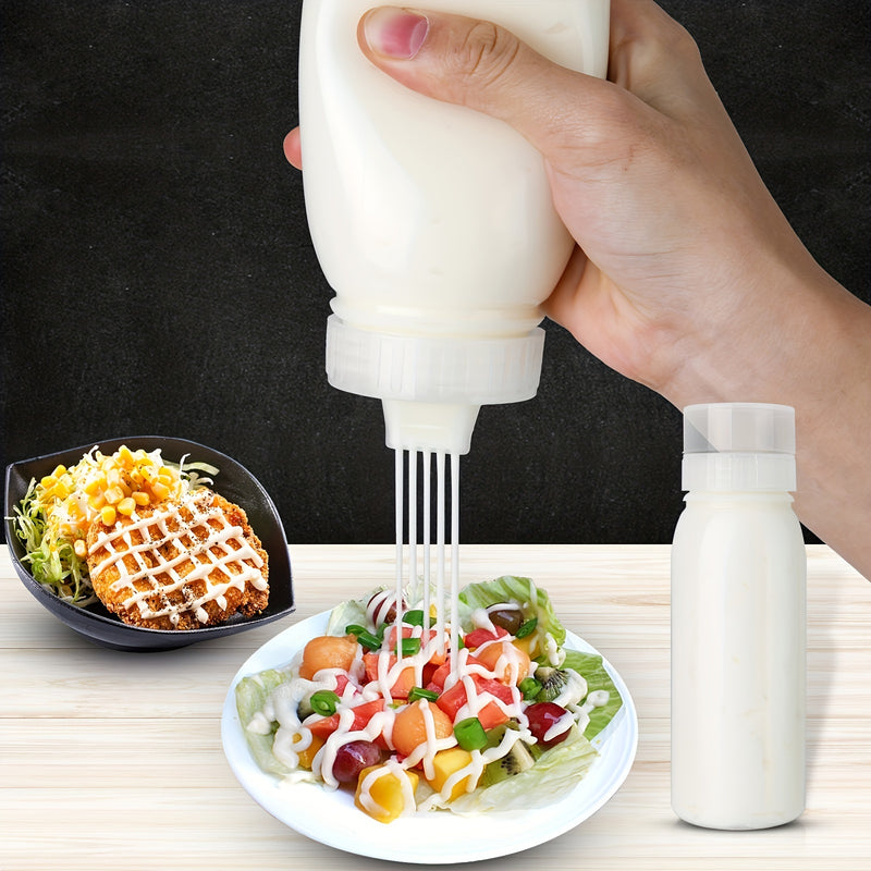 Paquete de 3 botellas de condimentos de plástico presionables: Solo lavado a mano, libre de BPA, forma redonda, adecuado para uso en cocina y comedor