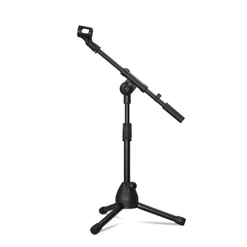 Soporte de micrófono de trípode portátil ajustable, construcción de hierro, negro, diseño de abrazadera versátil para tom de piso, guitarra, erhu, violín de cabeza de caballo y más, sin necesidad de energía.