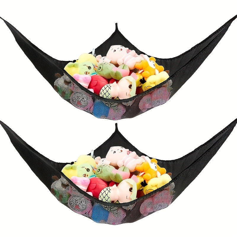 1/2pcs Almohadilla Redonda de Tela Negra para Almacenamiento de Peluches - Organizador de Juguetes No Impermeable para Guardería, Sala de Juegos, Dormitorio de Niños - Soporte Colgante Multifuncional