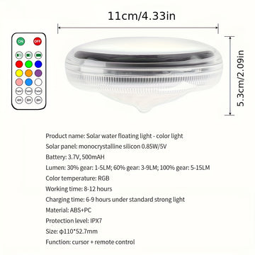 2 Pack Luces Flotantes Solares para Piscina, Luces con Control Remoto, 10 Modos de Iluminación, Temporizador, IPX65 para Piscinas Enterradas, Baño y Fiestas en la Piscina