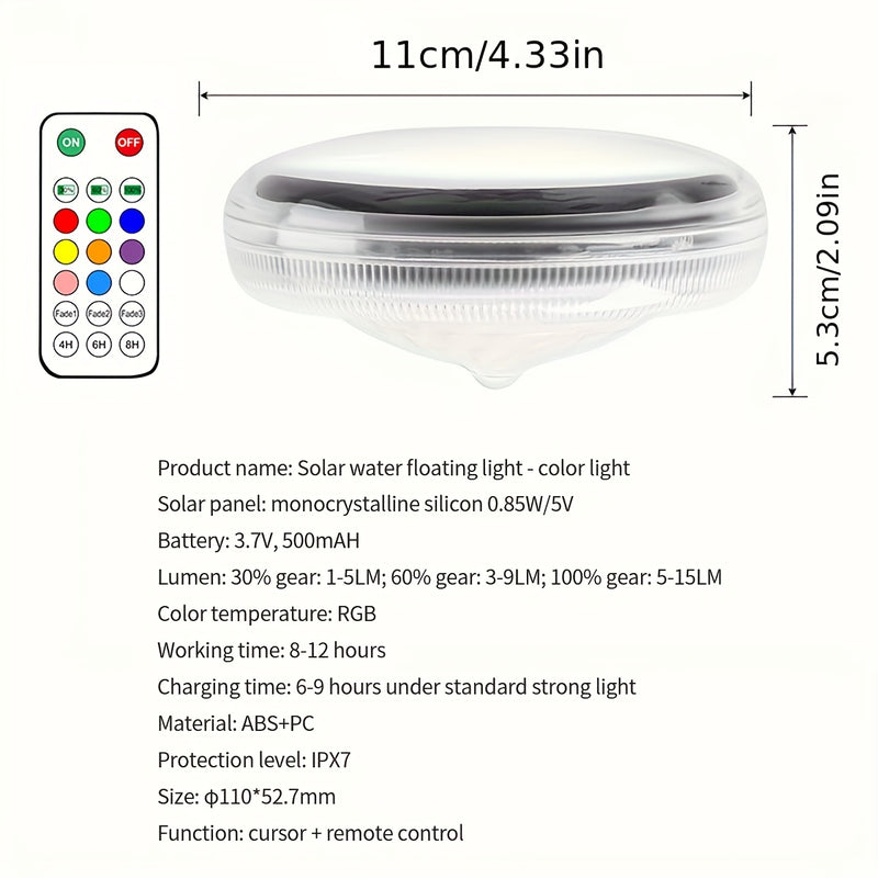 2 Pack Luces Flotantes Solares para Piscina, Luces con Control Remoto, 10 Modos de Iluminación, Temporizador, IPX65 para Piscinas Enterradas, Baño y Fiestas en la Piscina