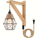 Lámpara de pared rústica de madera con interruptor, base E26, 60W, montaje semiempotrado, bombilla no incluida, estilo de granja