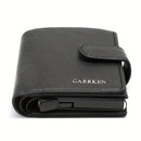 Cartera de Cuero PU Negra para Hombre CarrKen - Estilo Elegante de Negocios con Cierre Seguro a Presión, Gran Capacidad y Múltiples Ranuras para Tarjetas - Regalo Ideal para el Profesional Moderno