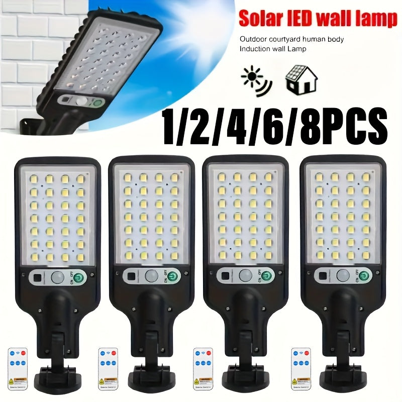 1/2/4/6/8 piezas de luz solar exterior para pared con sensor de movimiento - Energía solar, IP44, resistente al clima, control remoto, batería de litio recargable, cubierta de lente de plástico para jardín, garaje, patio trasero y iluminación de escenari