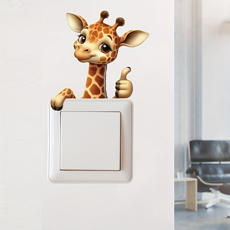 1pc Pegatina de Jirafa Linda para Interruptor, Divertida Calcomanía de Vinilo 3D, Adhesivo Autoadhesivo de PVC con Estampado Animal para Dormitorio y Baño, Fácil de Aplicar y Quitar, Decoración Estética para el Hogar