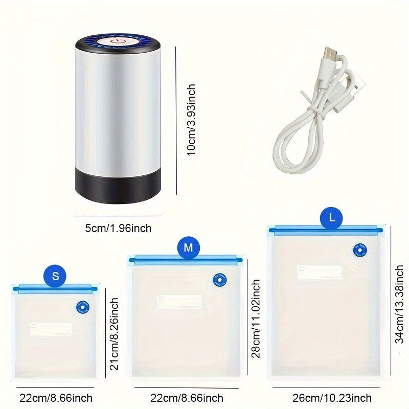 Selladora Eléctrica 6 en 1, Máquina Compacta de Sellado con Bomba de Vacío Portátil y Bolsas para Alimentos de 3 Tamaños: 21.59 × 20.32 cm, 27.94 × 25.4 cm, 33.02 × 27.94 cm | Solución Ideal para Conservar Frutas y Verduras Frescas sin Humedad | Duradera