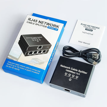 Divisor de Ethernet Gigabit de alta velocidad 1 a 4, 1000 Mbps, alimentado por USB, distribuidor de cable de red, extensión LAN RJ45 para cables Cat8/7/6/5e/5, control fácil con botón, plug and play