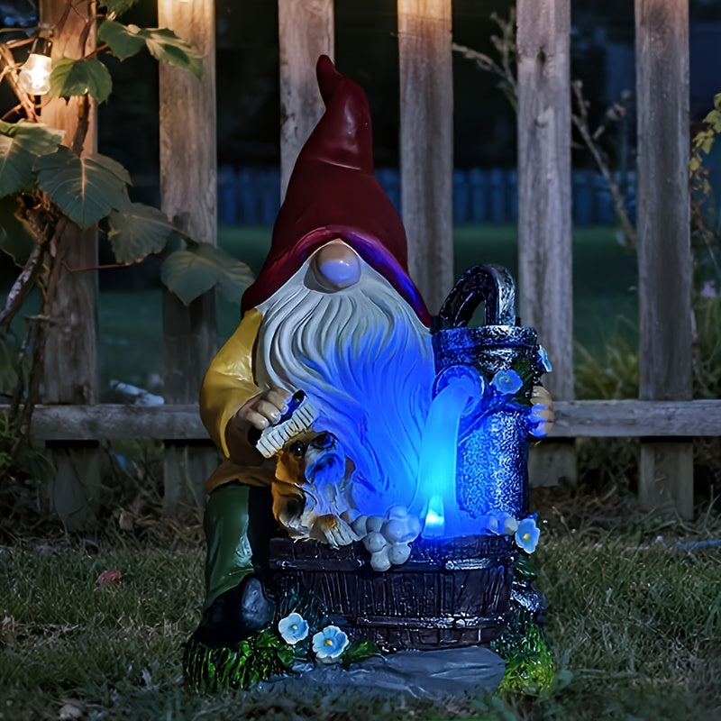 Estatua de jardín, luz solar, decoración de patio, luz ambiental, resina, sombrero rojo, sombrero azul, elfo, perro, lámpara de cascada, decoración de sendero de jardín, decoración de Halloween, regalo de Acción de Gracias y Navidad, IP44