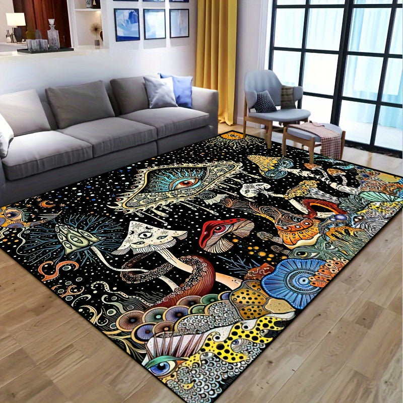 Una alfombra lavable antideslizante con patrón de champiñones, adecuada para salones, dormitorios y decoración de jardín de patio al aire libre, decoración para el hogar y embellecimiento de habitaciones.