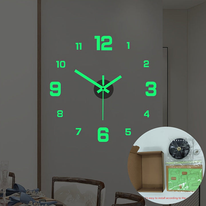 1pc Reloj de pared silencioso luminoso 3D grande - Reloj adhesivo redondo de plástico que funciona con pilas para sala de estar, dormitorio, decoración de oficina y bricolaje - Utiliza 1 pila AA (no incluida)