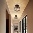1 pieza de luz de techo semi-inclinada moderna, diseño de jaula de metal con paneles de vidrio, base de bombilla E26, cableado duro, acabado con aceite para sala de estar, pasillo, baño, cocina - bombilla no incluida, iluminación para techo