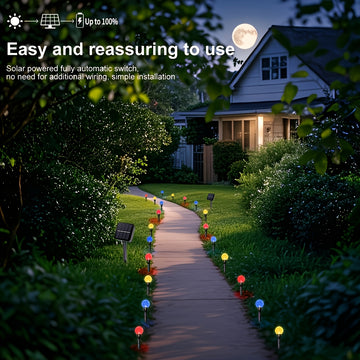 Paquete de 20 Luces Solares para Jardín al Aire Libre - Encendido/Apagado Automático, Carga Solar con Batería de Litio, Instalación en Estaca para Césped, Bodas, Fiestas y Patios - Decoraciones de Bolitas Amarillas Doradas - Construcción Duradera en Plás