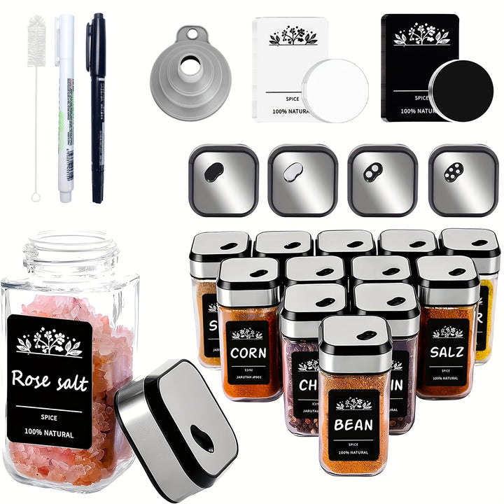 Juego de 24/12/6 frascos de especias cuadrados con soporte para taza de sacudir, frascos de especias de vidrio engrosado de 120 ml, cerrojo de acero inoxidable, silvery spice storage box