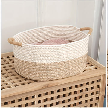 Cestas de almacenamiento de cuerda de algodón - Diseño de rayas casual, blanco, organizador portátil para aperitivos, cosméticos y decoración del hogar - Ideal para regalos de Navidad y Acción de Gracias