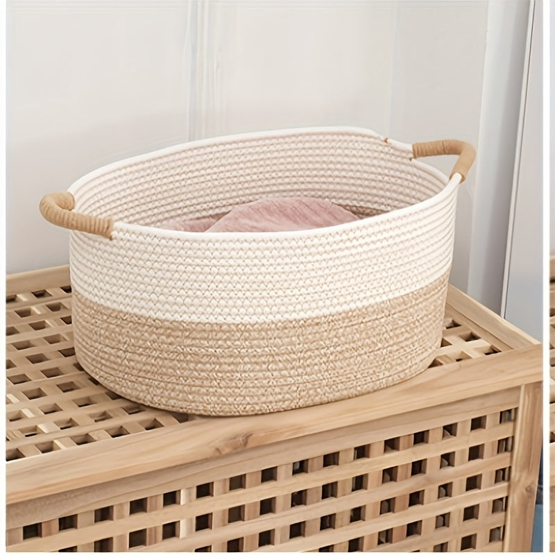 Cestas de almacenamiento de cuerda de algodón - Diseño de rayas casual, blanco, organizador portátil para aperitivos, cosméticos y decoración del hogar - Ideal para regalos de Navidad y Acción de Gracias